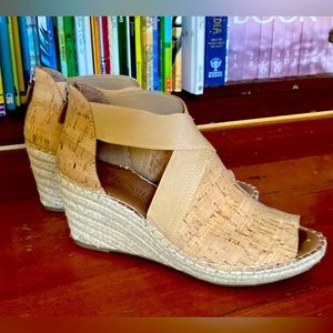 Gentle Souls Coleen Cork Tan Wedge Heels Sandals 8 EUC